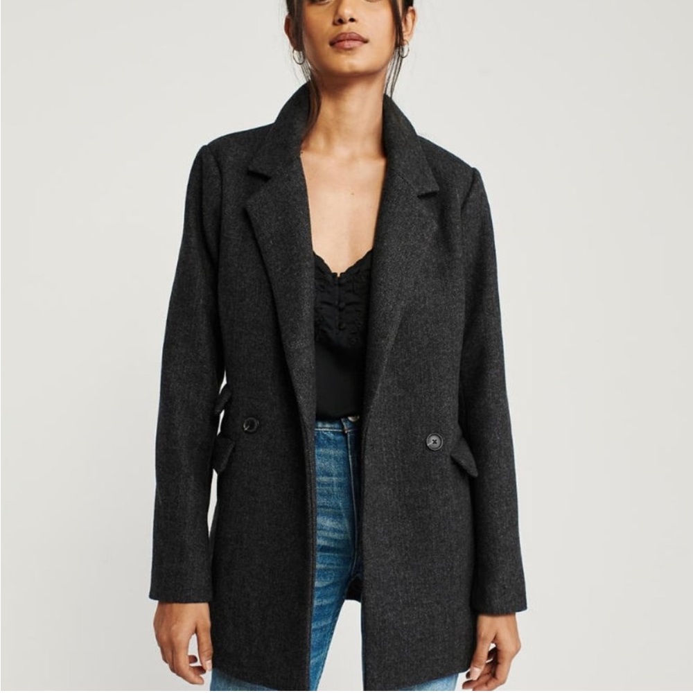 ABERCROMBIE & FITCH Herringbone Grey Wool-Blend Blazer Coat XS Women NWT